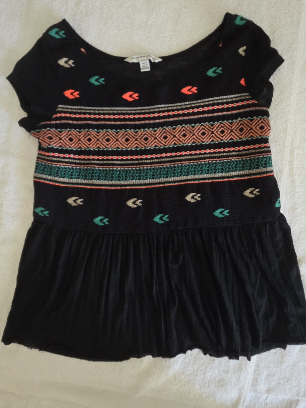 American Eagle Outfitters Embroidered Boho Babydoll Peasant Blouse